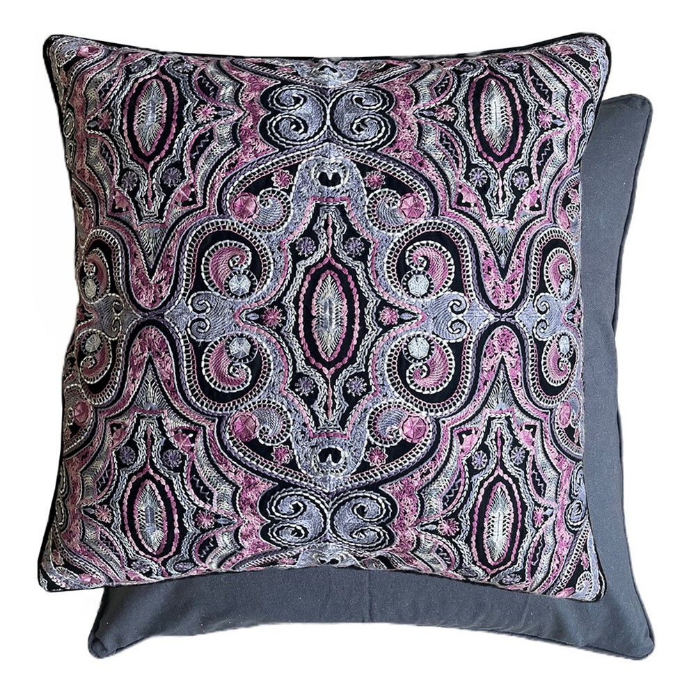 Kalan Embroidered Cushion by William Yeoward in Damson